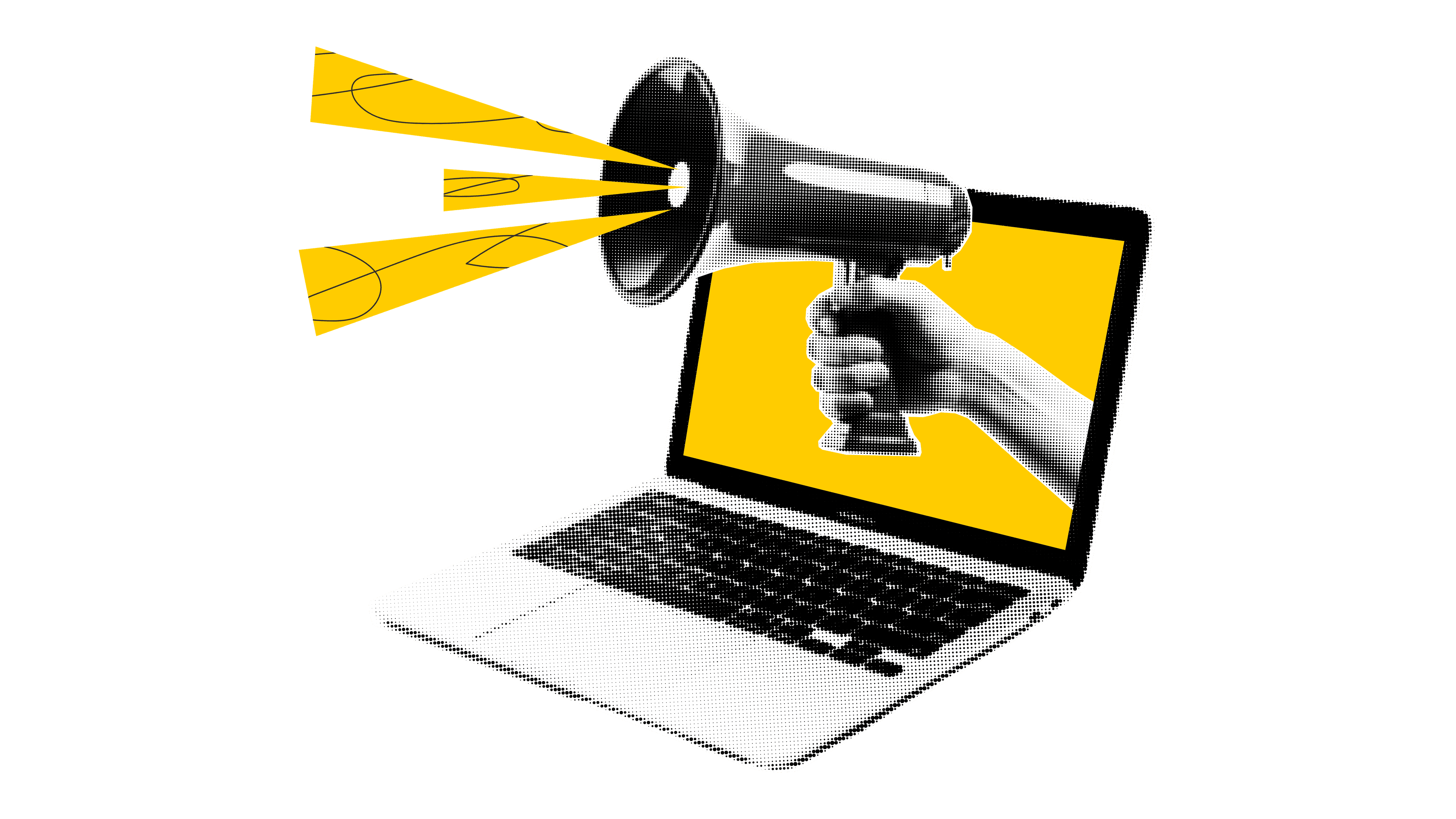 Microphone popping out of a laptop, representing the video series content